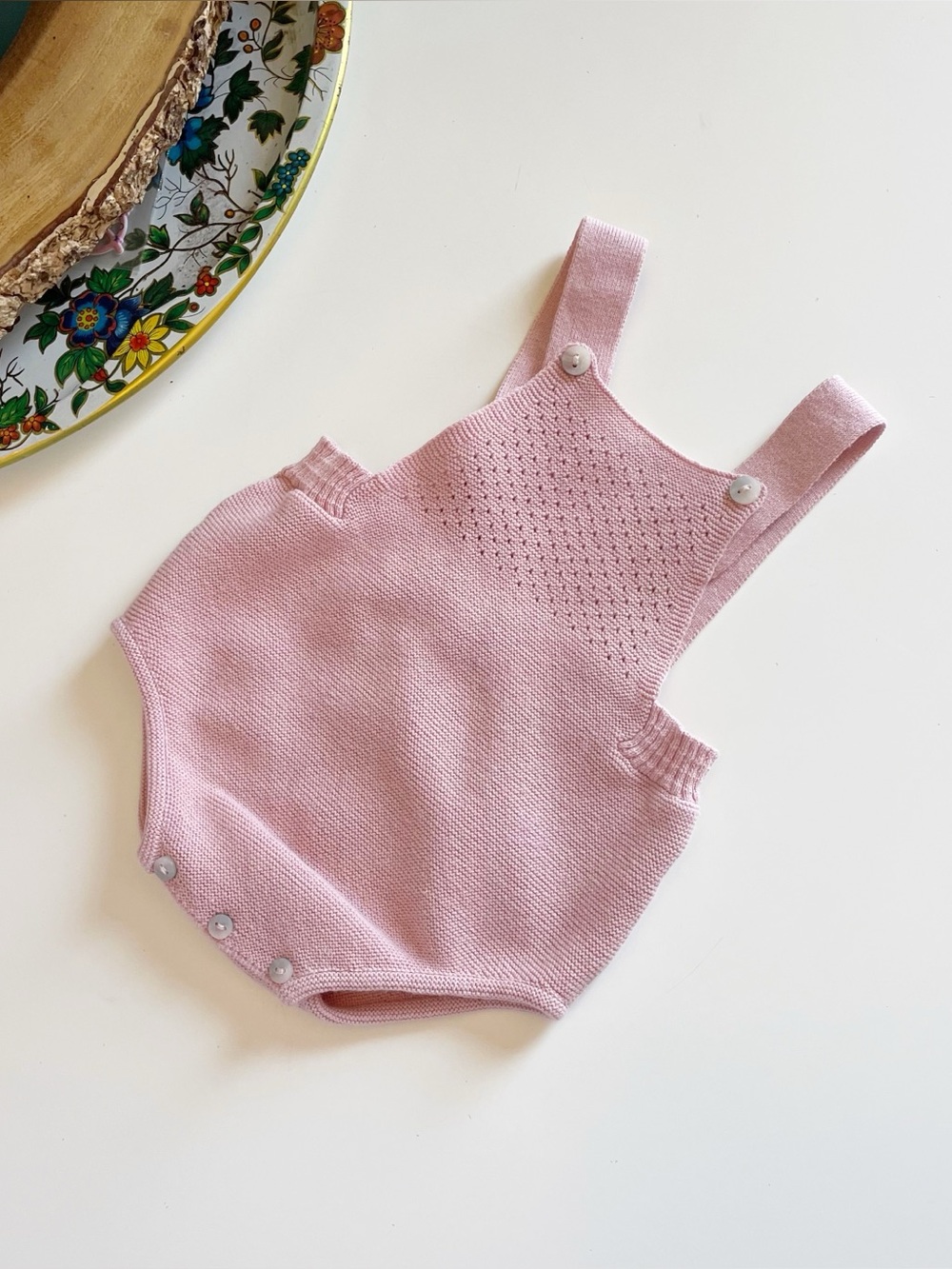 Coconut El Corte Ingles Pink Knit Romper Overalls | 3-6m